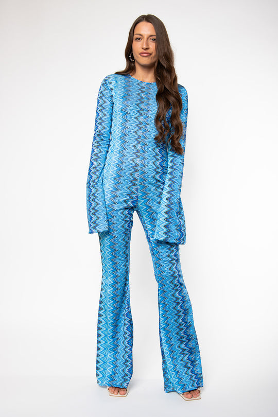 Routines Flared Jumpsuit - Blue Jumpsuit Routines Fashion   