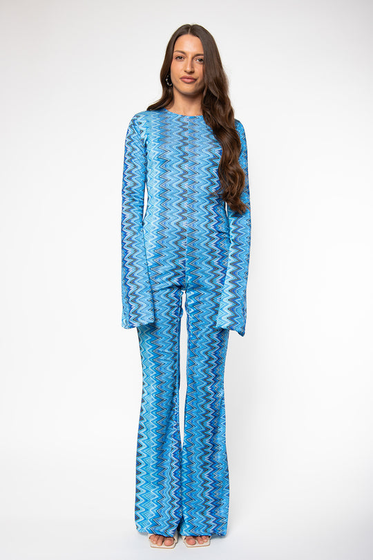 Routines Flared Jumpsuit - Blue Jumpsuit Routines Fashion   