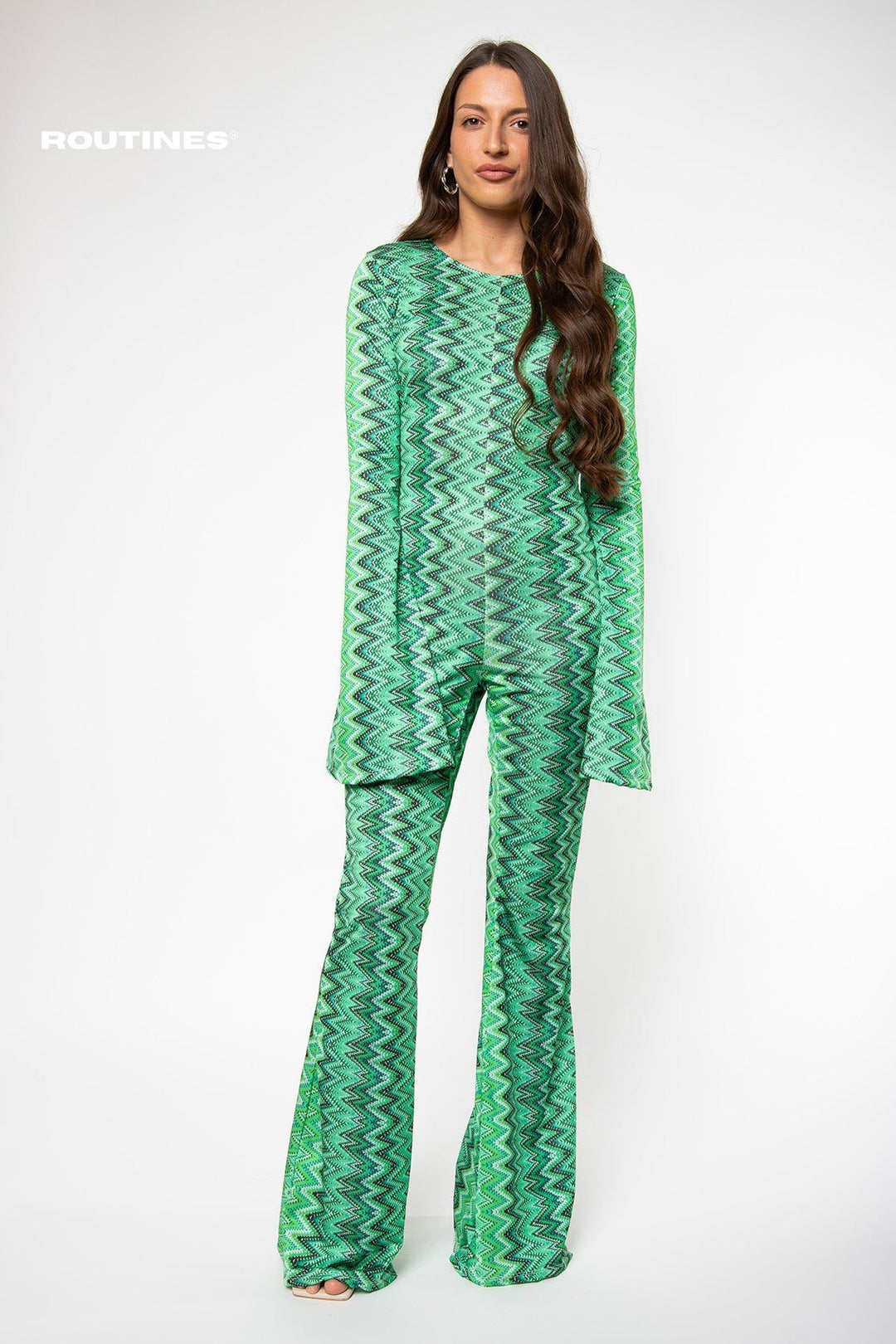 Routines Flared Jumpsuit - Green Jumpsuit Routines Fashion   