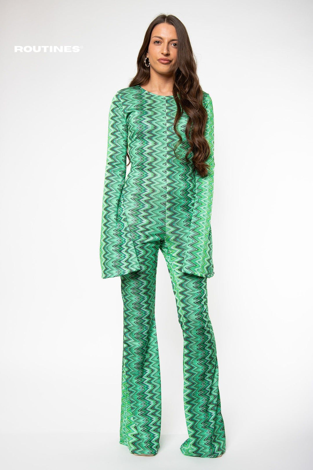 Routines Flared Jumpsuit - Green Jumpsuit Routines Fashion   