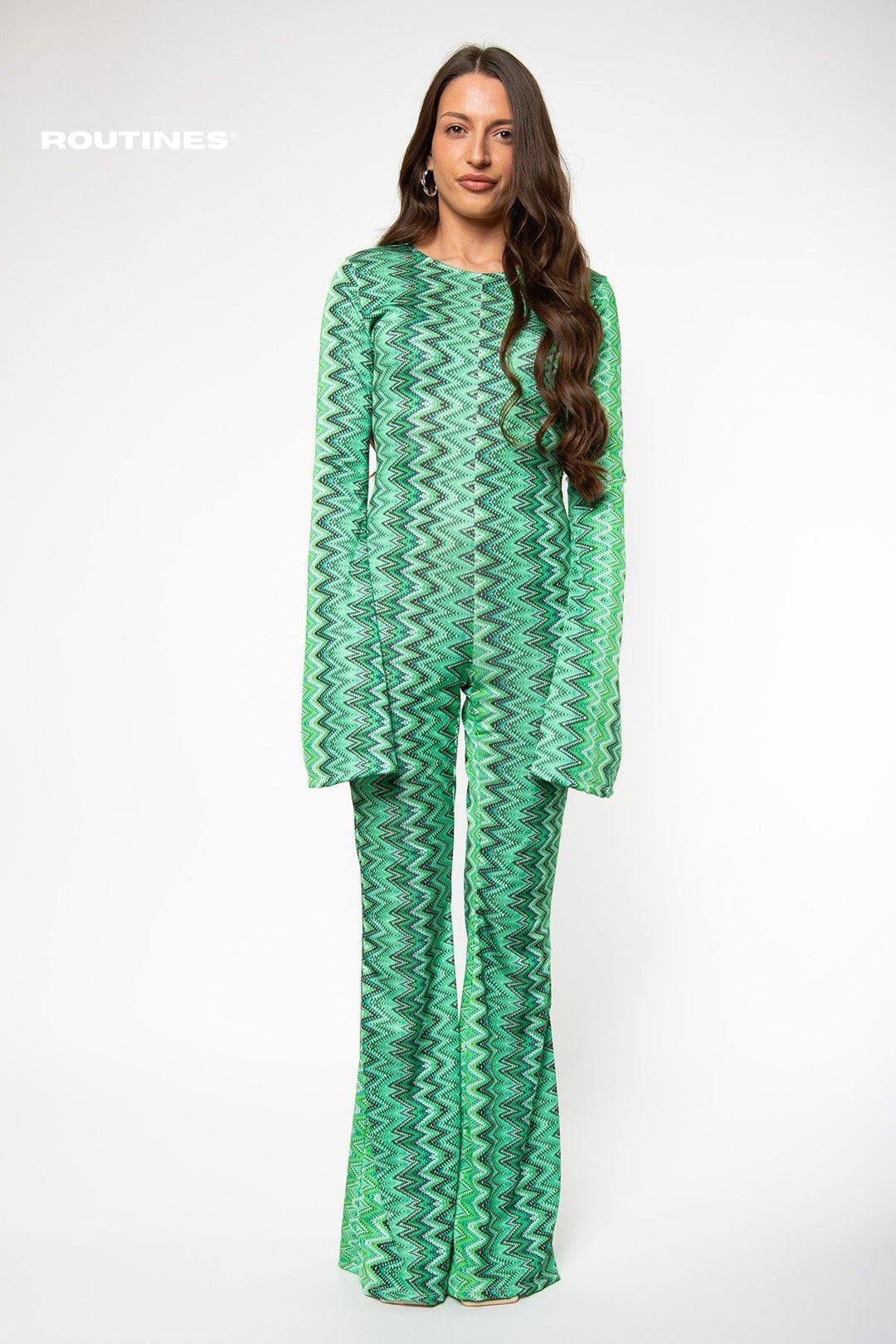 Routines Flared Jumpsuit - Green Jumpsuit Routines Fashion   