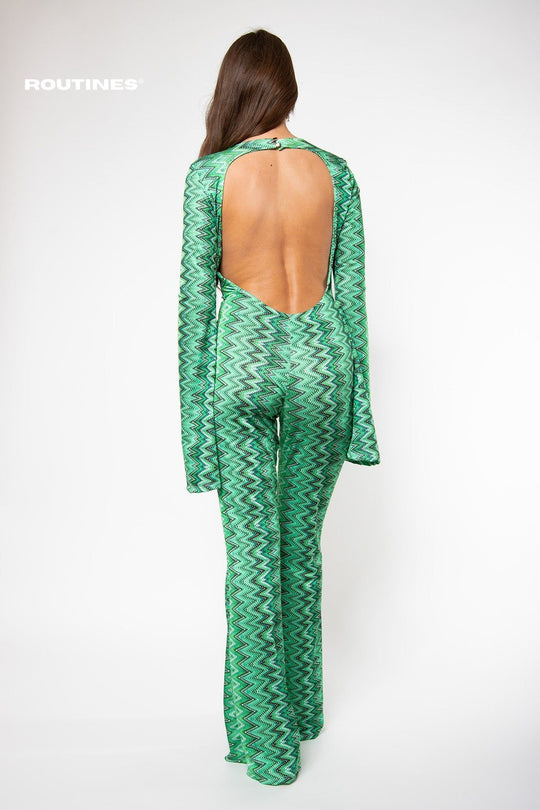 Routines Flared Jumpsuit - Green Jumpsuit Routines Fashion   