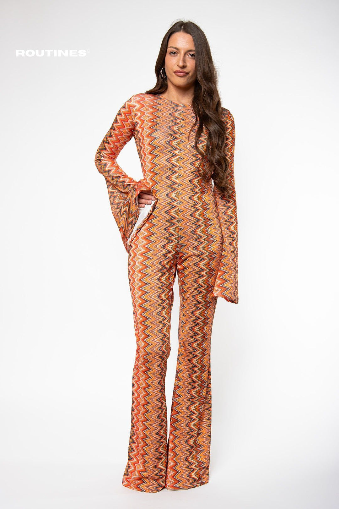 Routines Flared Jumpsuit - Orange Jumpsuit Routines Fashion   