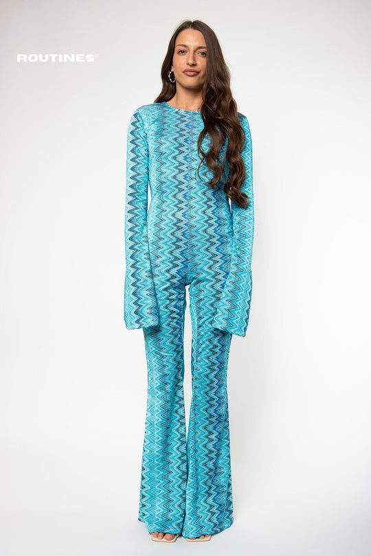 Routines Flared Jumpsuit - Turquoise Jumpsuit Routines Fashion   