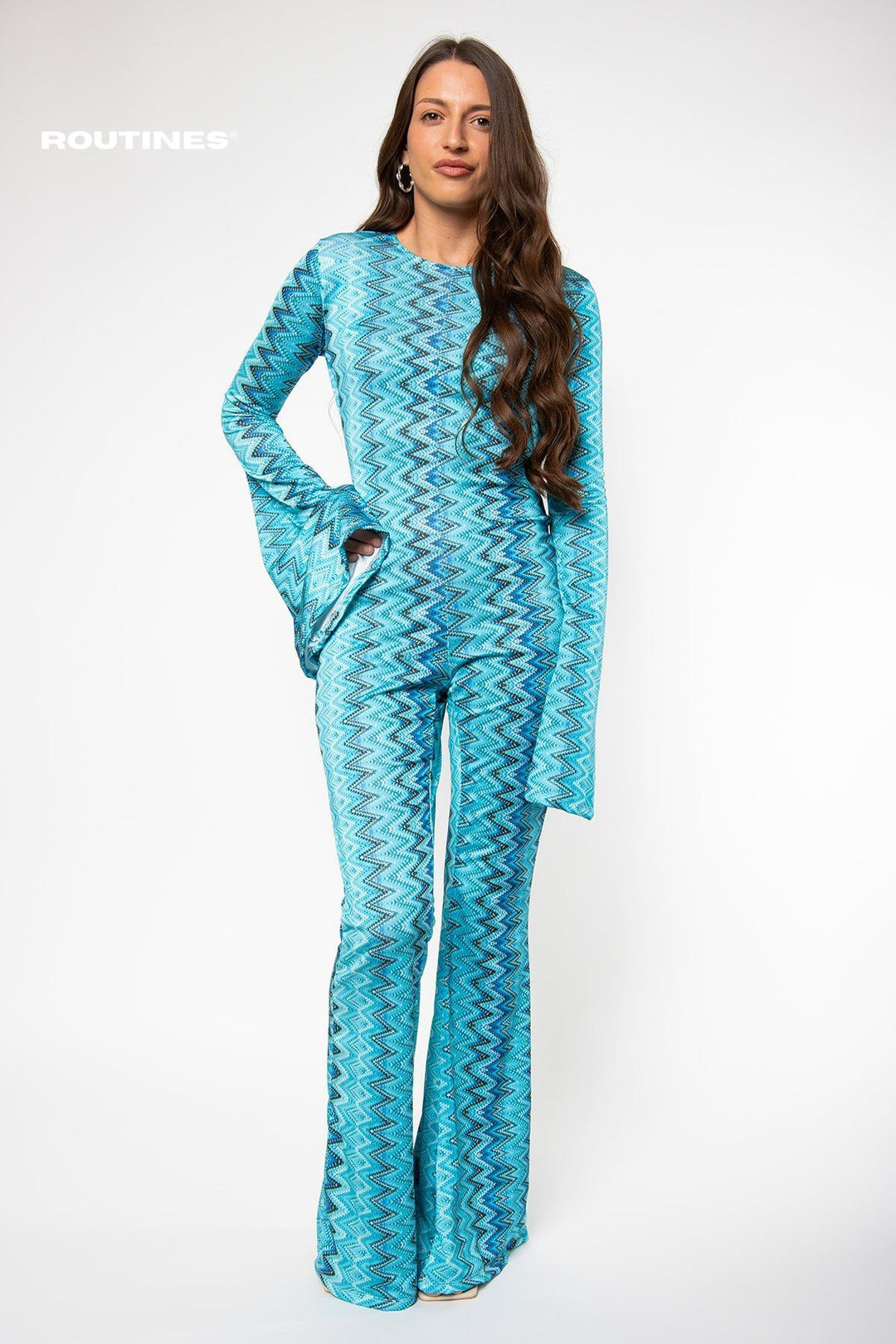 Routines Flared Jumpsuit - Turquoise Jumpsuit Routines Fashion   