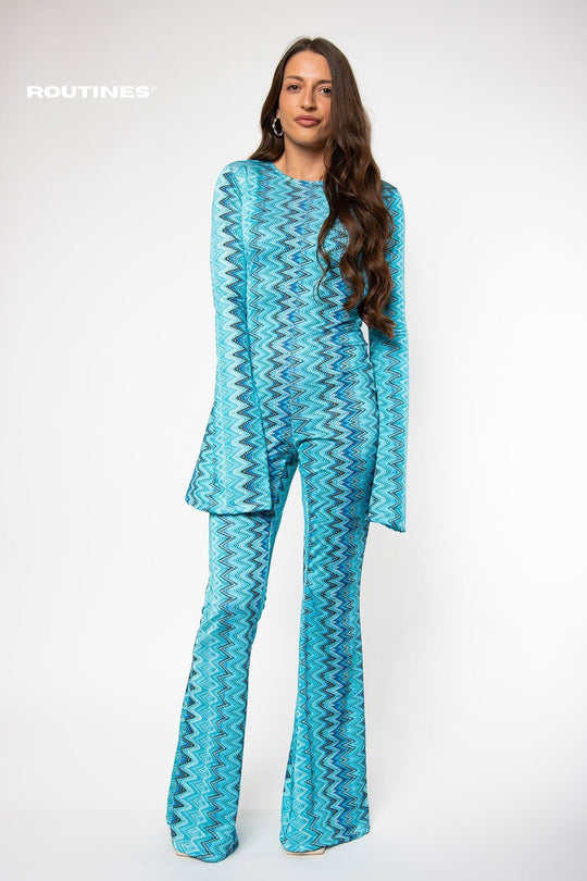 Routines Flared Jumpsuit - Turquoise Jumpsuit Routines Fashion   