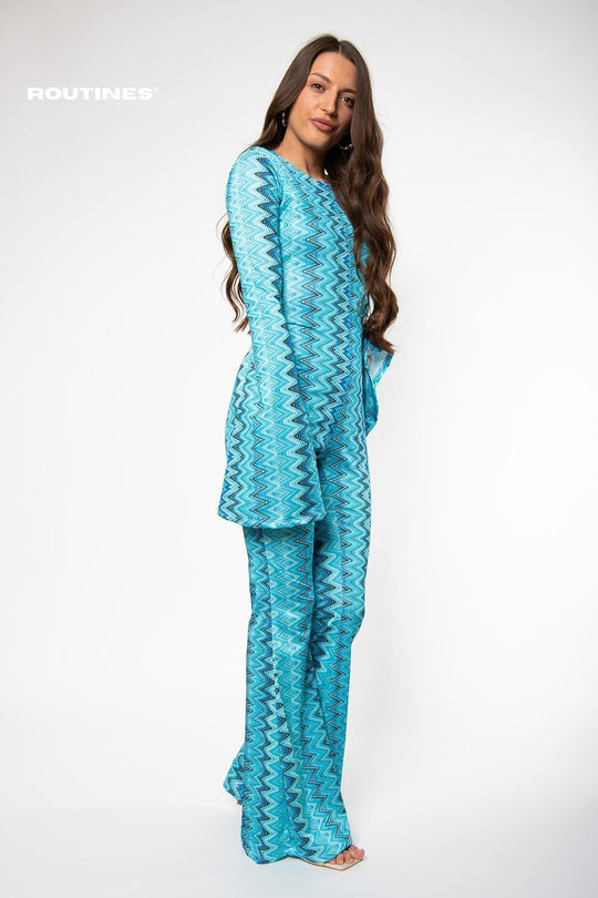 Routines Flared Jumpsuit - Turquoise Jumpsuit Routines Fashion   