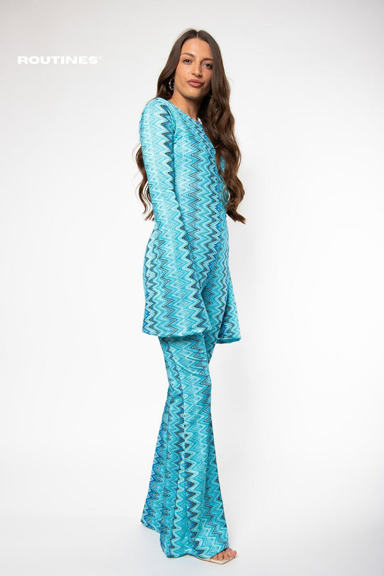 Routines Flared Jumpsuit - Turquoise Jumpsuit Routines Fashion   