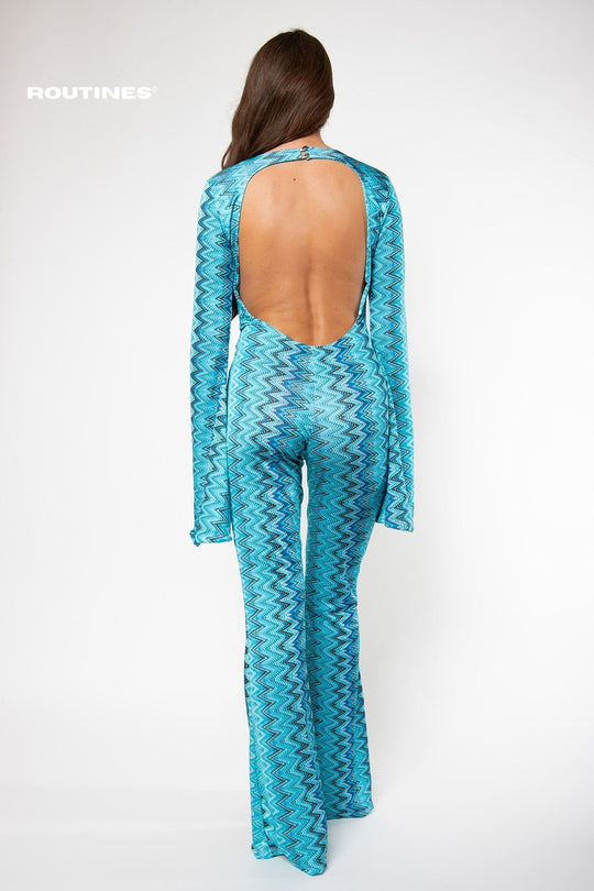 Routines Flared Jumpsuit - Turquoise Jumpsuit Routines Fashion   