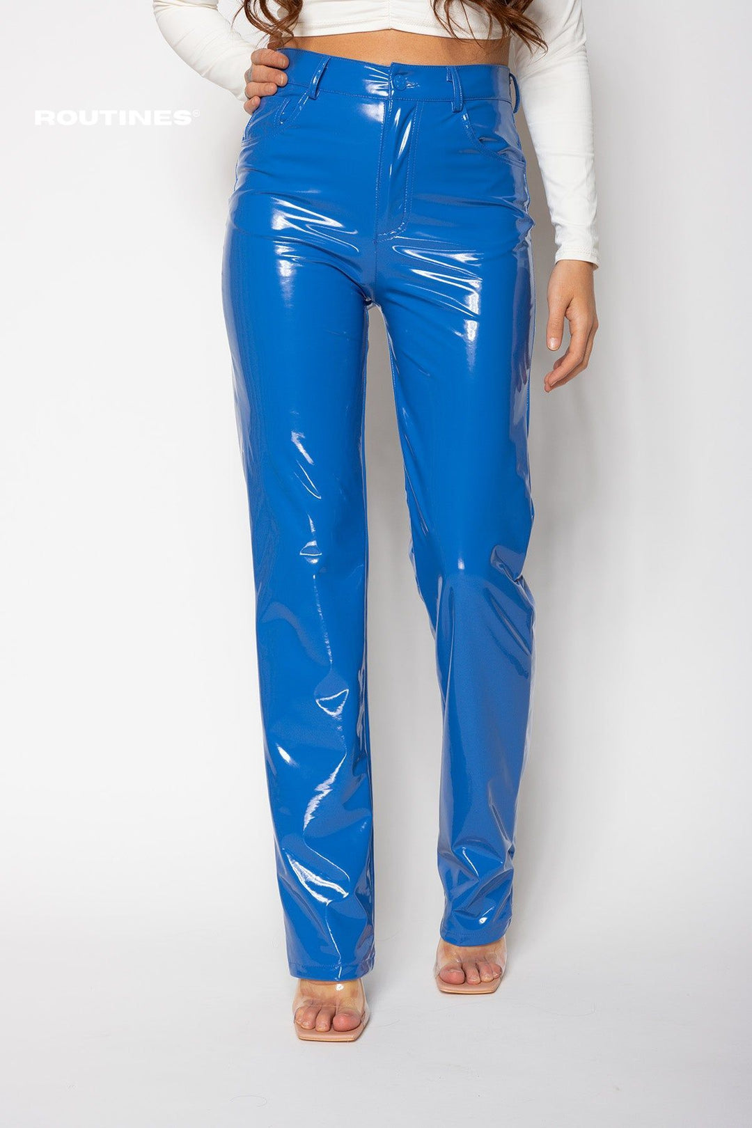 Routines Vinyl Stretch Pants - Blue Pants Routines Fashion   