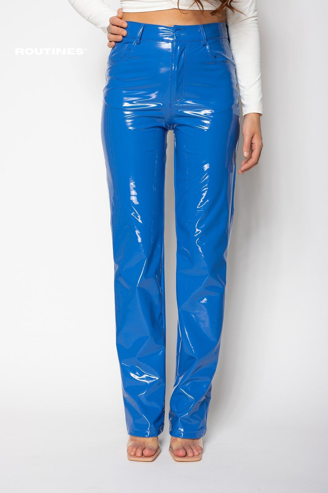 Routines Vinyl Stretch Pants - Blue Pants Routines Fashion   