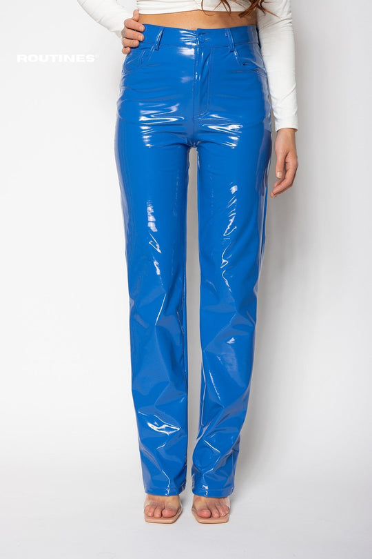 Routines Vinyl Stretch Pants - Blue Pants Routines Fashion   