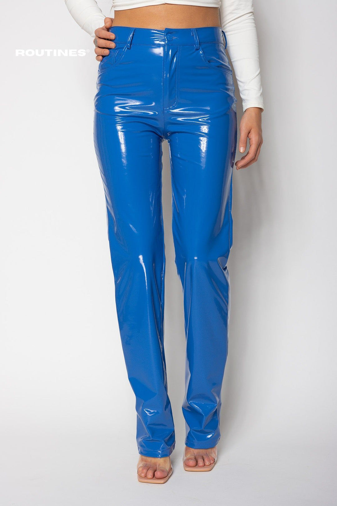 Routines Vinyl Stretch Pants - Blue Pants Routines Fashion   