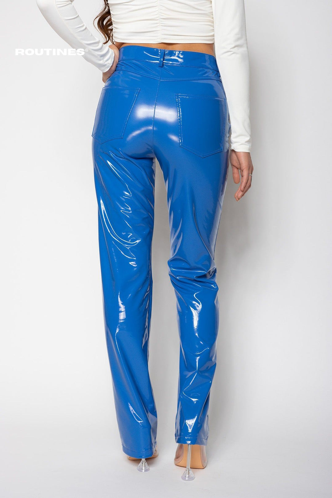 Routines Vinyl Stretch Pants - Blue Pants Routines Fashion   