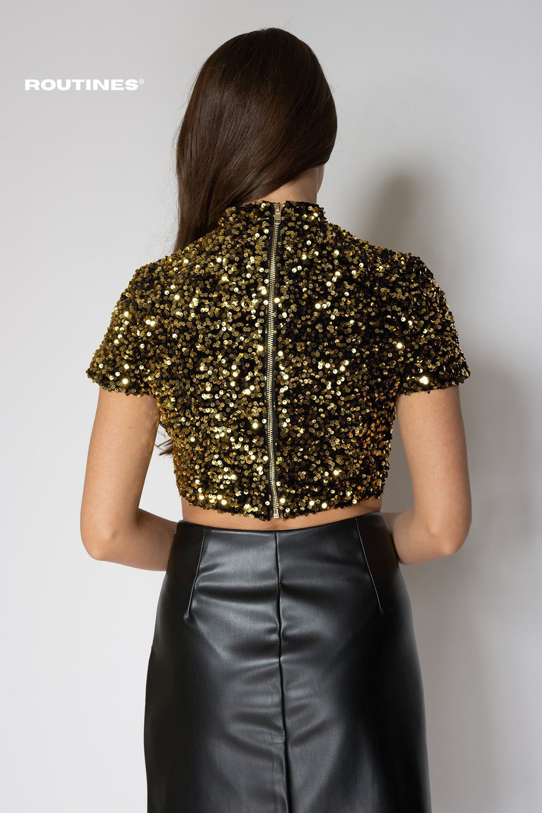 Sara Pailletten Crop Top - Gold Top Routines Fashion   