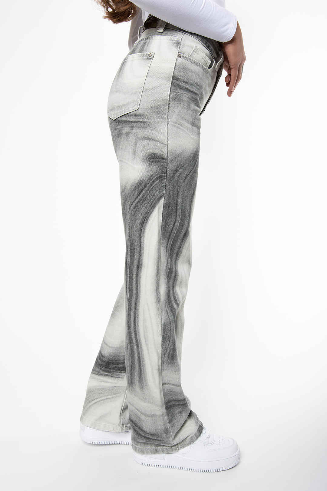 Stefany Tie Dye Straight Leg Jeans - Black / White Jeans Routines Fashion   