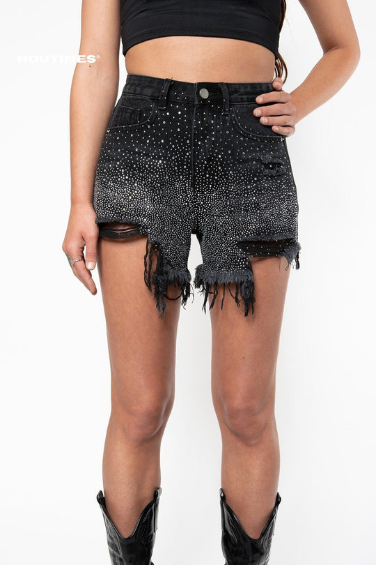 Sydney Glitter Short Jeans - Black Short Routines Fashion   