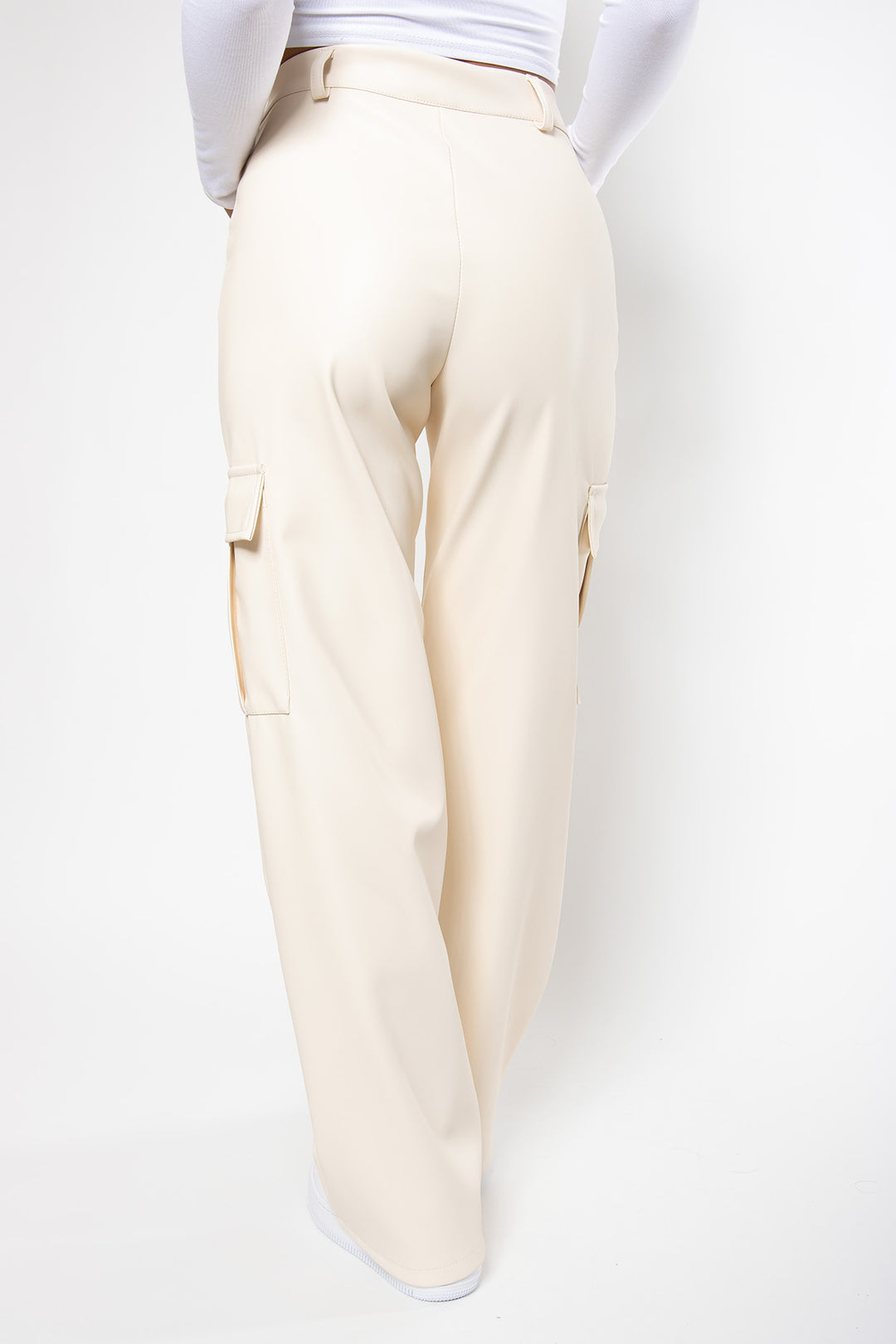 Vickey Leatherlook Cargo Pants - Cream Pants Routines Fashion   